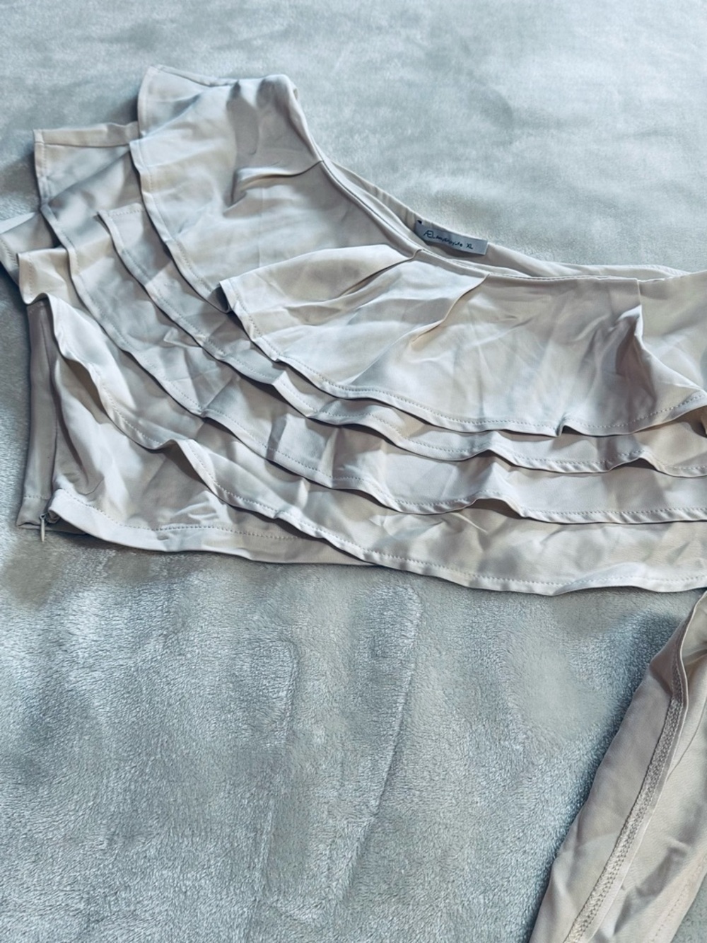 One-Shoulder Ruffle Blouse in Light Beige - Picture 10 of 11